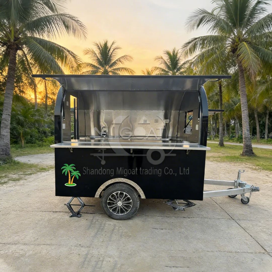 Food Snacks Catering - Gerobak Makanan Bulat Hitam dengan Roda