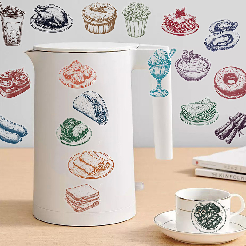 Yummy Food Snacks - 50PCS Set Stiker Makanan Retro Transparan