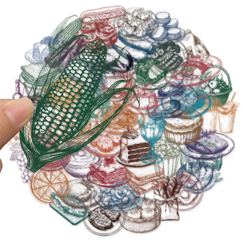 50PCS Set Stiker Makanan Retro - Yummy Food Snacks ulasan dan harga